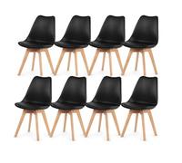 EGGREE Chaises Salle à Manger Scandinaves SGS Tested Lot de 8 Chaises de Cuisine, Rétro Rembourrée Chaise de Salle de Bureau, Pieds en Bois de Hêtre Massif, Noir