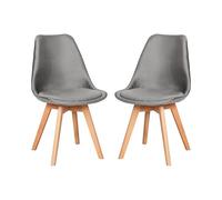 EGGREE Lot de 2 Chaise en Velours SGS Tested Chaise Salle a Manger Scandinaves Chaise de Cuisine Rembourrée avec Pieds de Bois Hêtre, Gris Foncé