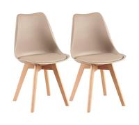 EGGREE Lot de 2 Chaise Salle à Manger Scandinaves SGS Tested Chaise Rembourrée de Cuisine, Rétro Chaise de Bureau avec Pieds en Bois de Hêtre Massif, Kaki Clair