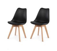 EGGREE Lot de 2 chaises de Cuisine en Bois SGS Tested Rétro Rembourrée Chaise de Salle de Bureau avec Pieds en Bois de Hêtre Massif - Noir
