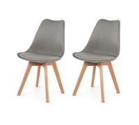 EGGREE™ - Lot de 2 chaises pour salle à manger/bureau, avec pieds en hêtre massif, sans accoudoirs, rembourrées, design pour un confort maximum, gris