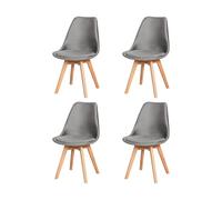 EGGREE Lot de 4 Chaise en Velours SGS Tested Chaise Salle a Manger Scandinaves Chaise de Cuisine Rembourrée avec Pieds de Bois Hêtre, Gris Foncé