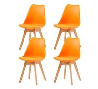 EGGREE Lot de 4 Chaise Salle à Manger Scandinaves SGS Tested Chaise Rembourrée de Cuisine Rétro Chaise de Bureau avec Pieds en Bois de Hêtre Massif, Orange
