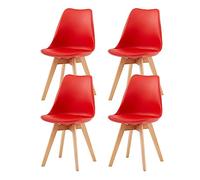 EGGREE Lot de 4 Chaise Salle à Manger Scandinaves SGS Tested Chaise Rembourrée de Cuisine, Rétro Chaise de Bureau avec Pieds en Bois de Hêtre Massif, Rouge