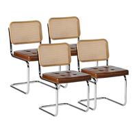 EGGREE Lot de 4 Chaises de Salle à Manger en Rotin avec Coussins en PU et Pieds en Fer Electroplaqué pour Salles de Réunion Bureaux Salle à Manger, R04-Marron