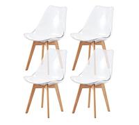 EGGREE Lot de 4 Chaises de Salle à Manger Scandinaves en Bois de Hêtre Testées SGS, 4 Ensembles de Chaises de Cuisine avec Coussins de Siège en Cuir Blanc et Dossier Transparent
