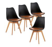 EGGREE Lot de 4 Chaises de Salle à Manger Scandinaves, Noir et Marron | Design bicolore, dossier noir et assise marron rembourrée en polyuréthane, avec pieds en hêtre et patins en feutre