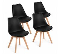EGGREE - Lot de 4 chaises pour salle à manger/bureau, avec pieds en hêtre massif, sans accoudoirs, rembourrées, au design pour un confort maximum, noir
