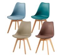 EGGREE Lot de 4 Chaises Scandinaves Multicolores, Chaises de Salle à Manger et Cuisine, Assise Rembourrée en Cuir PU, Pieds en Bois de Hêtre, Morandi Bleu Clair/Turquoise/Kaki Clair/Brun Chocolat