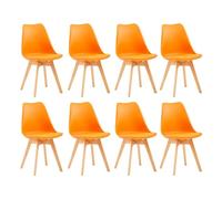 EGGREE Lot de 8 Chaise Salle à Manger Scandinaves SGS Tested Chaise Rembourrée de Cuisine Rétro Chaise de Bureau avec Pieds en Bois de Hêtre Massif,Orange