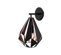 Eglo Applique murale Carlton 1, lampe murale vintage, éclairage mural en métal noir et cuivre, douille E27