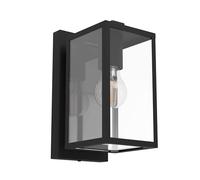 Eglo Applique murale extérieure Budrone, éclairage mural d'extérieur, luminaire pour terrasse et balcon, métal noir et verre transparent, douille E27, IP44