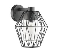 Eglo Applique murale extérieure Canove, éclairage d’extérieur en acier noir et verre transparent, lampe avec douille E27, IP44
