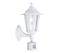 Eglo Applique murale extérieure Laterna 5 avec détecteur de mouvement, éclairage d’extérieur en fonte d’aluminium blanc et verre, douille E27, IP44
