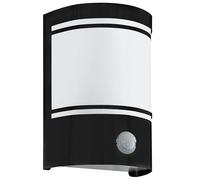 Eglo Applique murale extérieure LED Cerno avec détecteur de mouvement et de crépuscule, éclairage mural d’extérieur en acier zingué noir et verre opaque, douille E27, IP44