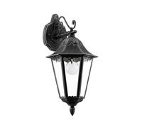 EGLO Applique murale extérieure Navedo, lampe murale 1 flamme en aluminium | moulé noir avec patine argentée et verre, douille E27, IP44