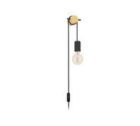 Eglo Applique murale intérieure Buddon, lampe de salon vintage avec prise et interrupteur, luminaire salon chambre couleur, bois clair et métal noir, certifié FSC, douille E27