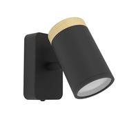 Eglo Applique murale intérieure Consuma, lampe de lecture avec spot | orientable, luminaire pour salon, chambre et salle de bain, bois et acier noir, douille GU10, IP44