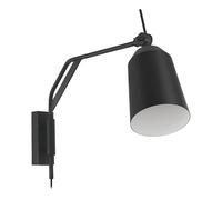 Eglo Applique murale intérieure Loreto, spot avec interrupteur et prise, lampe de lecture avec bras articulé, luminaire pour salon, chambre et bureau, métal noir et blanc, douille E27