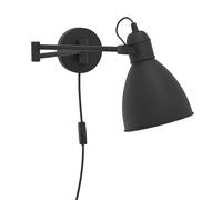 Eglo Applique murale intérieure San Peri, spot vintage et industriel, lampe de lecture avec bras articulé et interrupteur, luminaire pour salon, chambre et bureau, métal noir et blanc, douille E27