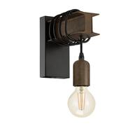 Eglo Applique murale intérieure Townshend 4, luminaire d’intérieur au design vintage et industriel, lampe retro en acier noir et bois, douille E27