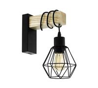 Eglo Applique murale intérieure Townshend 5, luminaire d’intérieur au | design vintage et industriel, lampe retro en acier noir et bois, douille E27