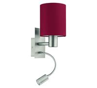 EGLO Applique murale Pasteri, lampe textile chambre avec LED lecture | fixation murale métal argent et tissu bordeaux-brun, douille E27