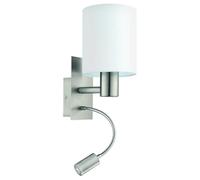 EGLO Applique murale Pasteri, lampe textile pour chambre avec LED lecture | fixation murale métal argent et tissu blanc, douille E27
