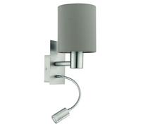 EGLO Applique murale Pasteri, lampe textile pour chambre avec LED lecture | fixation murale métal argent et tissu taupe, douille E27