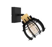 EGLO Applique murale Stillington 1, lampe de lecture avec spot orientable, FSC100HB, luminaire intérieur pour salon, chambre et couloir, bois naturel et métal noir, douille E27