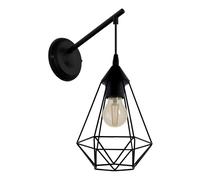 Eglo Applique murale Tarbes, lampe murale vintage à 1 flamme au style rétro, matériau : acier, couleur : noir, douille : E27
