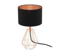 EGLO Carlton 2 lampe de table lampe de chevet compacte élégante | Lampe de table acier cuivre, abat-jour textile noir, douille E14 cuivre