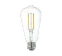 EGLO connect.z Ampoule LED E27 connectée, ST64, ZigBee, contrôlable par appli et commande vocale, dimmable, blanc chaud, 806 lumens, 6 watts, transparent, design vintage