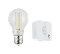 Eglo connect.z Lot d‘une ampoule LED E27 connectée avec détecteur de présence, A60, ZigBee, contrôlable par appli, dimmable, design vintage, transparent, 806 lumens, 6 watts, blanc neutre
