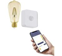 Eglo connect.z Lot d‘une ampoule LED E27 connectée avec détecteur de présence, ST64, ZigBee, contrôlable par appli, dimmable, design vintage, ambré, 500 lumens, 5,5 watts, blanc chaud