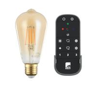 Eglo connect.z Lot de 2 ampoules LED E27 connectées, ST64, avec télécommande, ZigBee, contrôlable par appli et commande vocale, dimmable, vintage, 500 lumens, 5,5 watts, ambré, blanc chaud