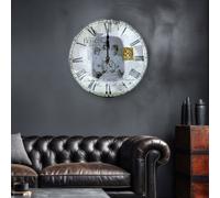 Horloge murale vintage décoration murale horloge pour salon horloge murale rétro, chiffres romains, motif carte postale, MDF peint, 1x pile AA, DxD 31x4 cm