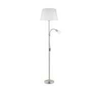 Eglo Lampadaire Conesa 95686 - en Acier Nickelé Mat | nickel mat, tissu blanc et verre, lampe salon, lampadaire plafonnier avec liseuse, E27, E14
