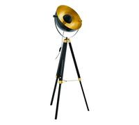 Lampadaire COVALEDA E27 1X60W en bois et acier noir et laiton et or D550mm