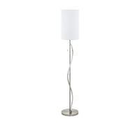 Eglo Lampadaire Espartal, lampadaire 2 flammes, élégant, lampadaire en acier, aluminium, textile, lampe de salon en nickel mat, blanc, lampe avec interrupteur à tirette, LED et douille E27
