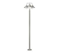 Eglo Lampadaire extérieur SIDNEY, luminaire extérieur à 3 flammes, lampe | sur pied en acier inoxydable, verre : blanc, opale mat, couleur : argent, douille : E27, IP44