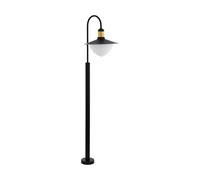 Eglo Lampadaire d'Extérieur Sirmione 1 Ampoule en Acier Galvanisé et Verre Blanc Opale Mat, Noir, Or, Culot E27, Ip44