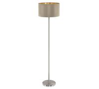 Eglo Lampadaire Maserlo, lampe à poser, luminaire salon en acier et textile, nickel mat, taupe, doré, avec interrupteur à pied, douille E27