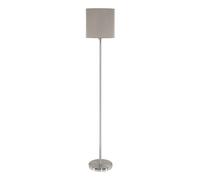 Eglo Lampadaire Pasteri, lampadaire textile 1 flamme, lampadaire en acier et tissu, couleur : nickel mat, taupe, prise : E27, interrupteur à pied inclus