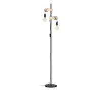 Eglo Lampadaire TOWNSHEND, lampe de sol à 2 flammes au design industriel, lampe sur pied en acier et en bois, couleur : noir, marron, douille : E27, interrupteur inclus