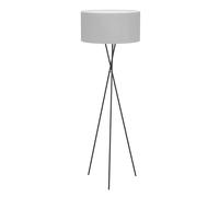 Eglo Lampadaire trépied Fondachelli, luminaire sur pied avec abat-jour en | textile, lampe de salon à pied en métal noir et tissu gris, avec interrupteur, douille E27