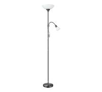 Eglo Lampadaire Up 2 – 2 flammes métal/verre/plastique, nickel-noir/blanc, avec liseuse, E27/E14
