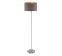 Eglo Lampdaire MASERLO, lampe de sol en textile à flamme, lampe sur pied ovale en acier et tissu, couleur : nickel mat, cappuccino, or, douille : E27, interrupteur à pied inclus