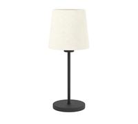 Eglo Lampe de chevet Febres, lampe de table avec abat-jour textile, déco | salon et chambre à coucher, luminaire à poser en métal noir et tissu bouclette blanc, douille E27