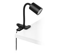 Eglo Lampe de lecture LED à pince Portella, luminaire à clipser, éclairage | bureau chambre en métal noir, avec ampoule GU10, blanc chaud